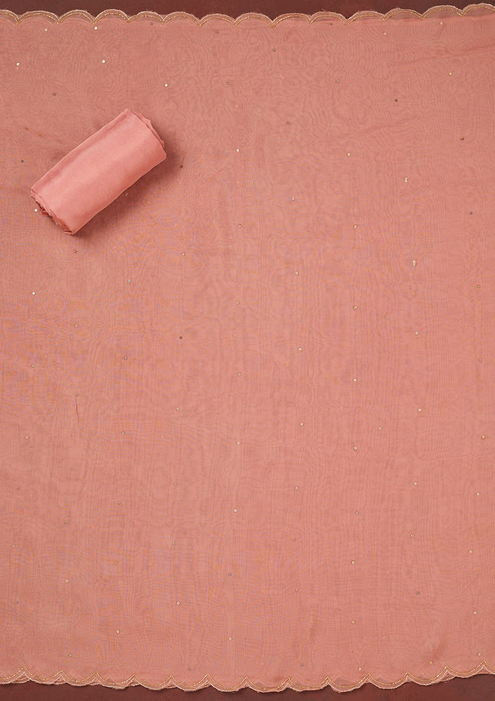 Peach Cutdana Organza Unstitched Salwar Suit