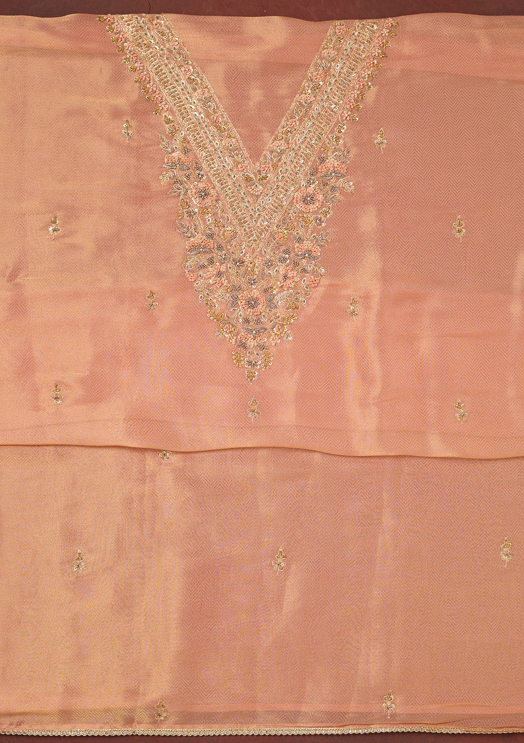 Peach Cutdana Organza Unstitched Salwar Suit