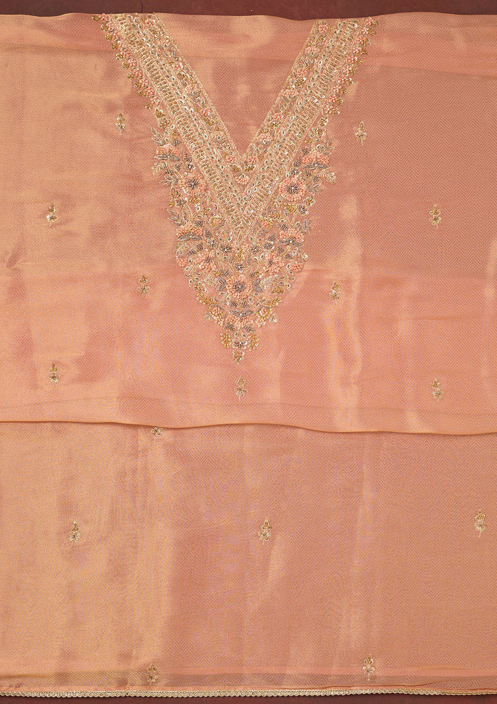 Peach Cutdana Organza Unstitched Salwar Suit