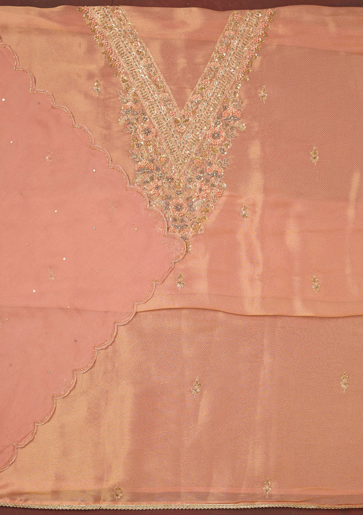 Peach Cutdana Organza Unstitched Salwar Suit