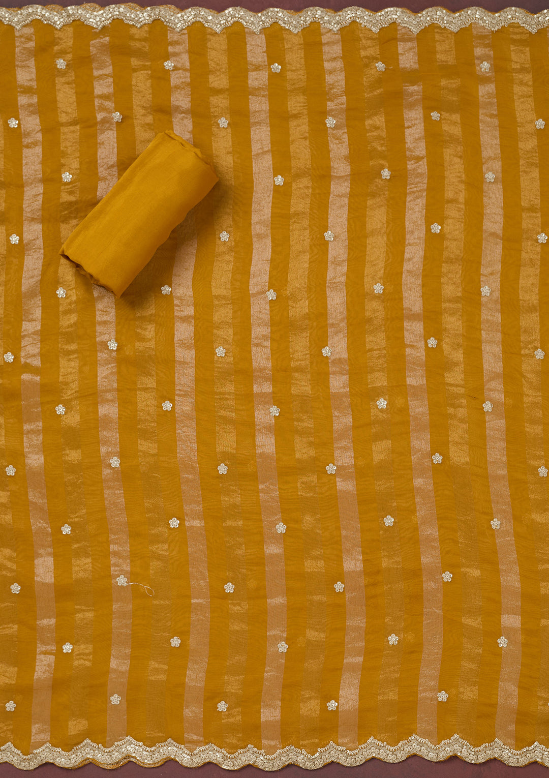 Yellow Zariwork (Gold) Semi Crepe Unstitched Salwar Suit