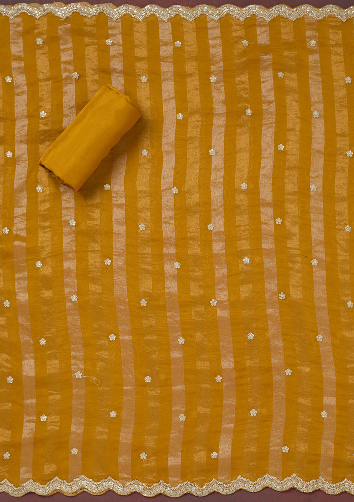 Yellow Zariwork (Gold) Semi Crepe Unstitched Salwar Suit