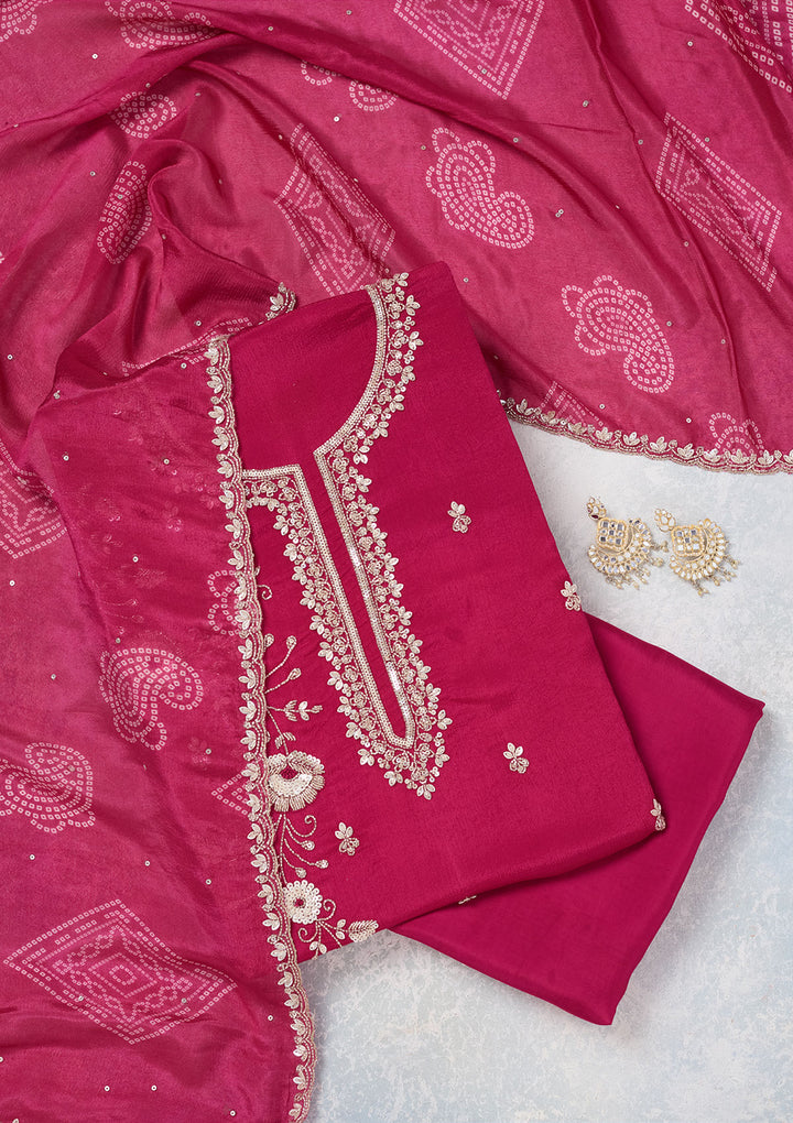 Rani Pink Cutdana Crepe Unstitched Salwar Suit