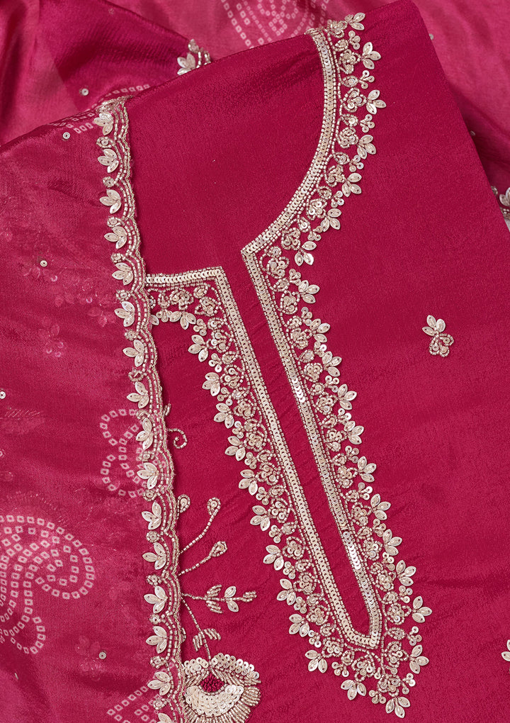Rani Pink Cutdana Crepe Unstitched Salwar Suit