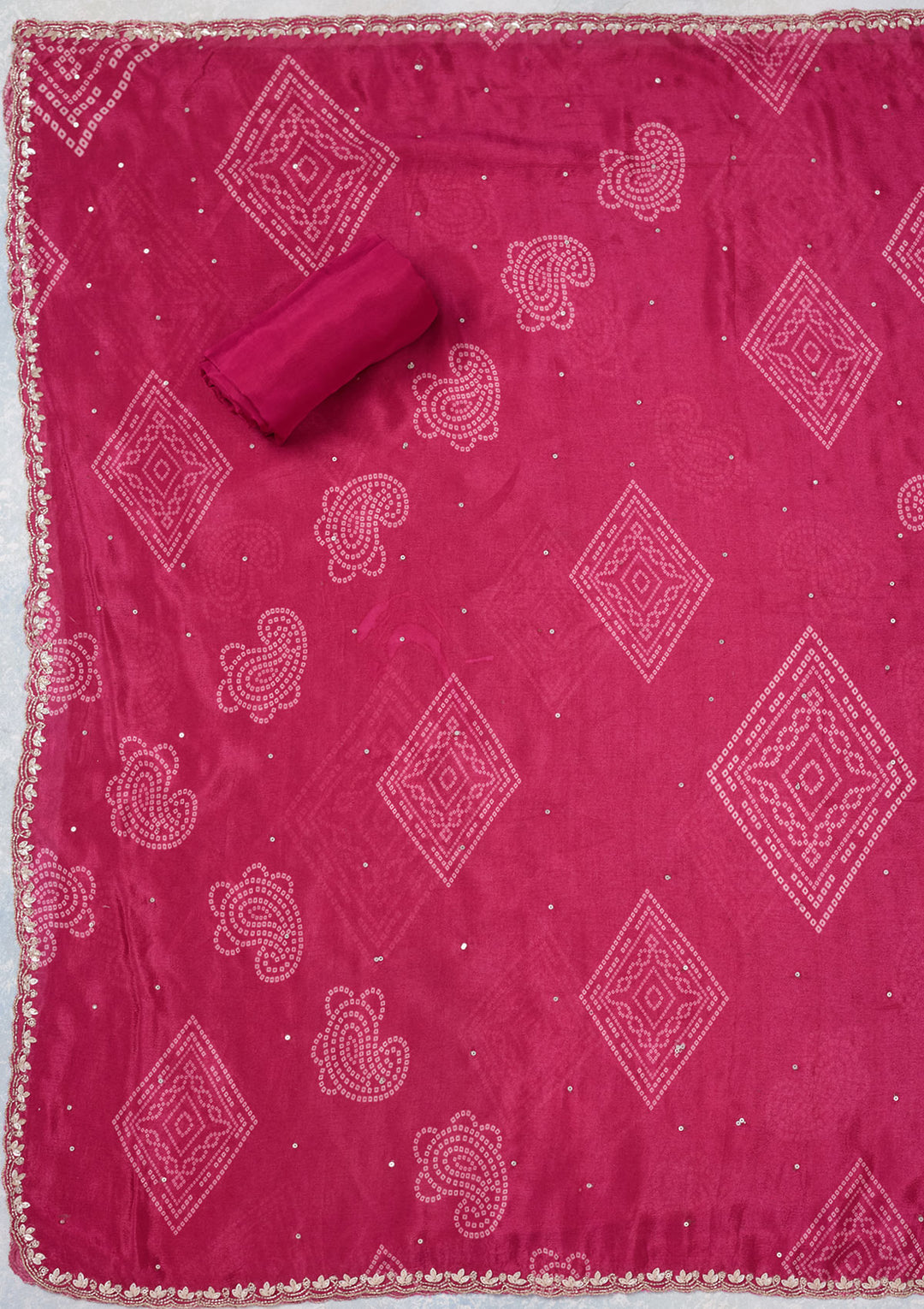 Rani Pink Cutdana Crepe Unstitched Salwar Suit