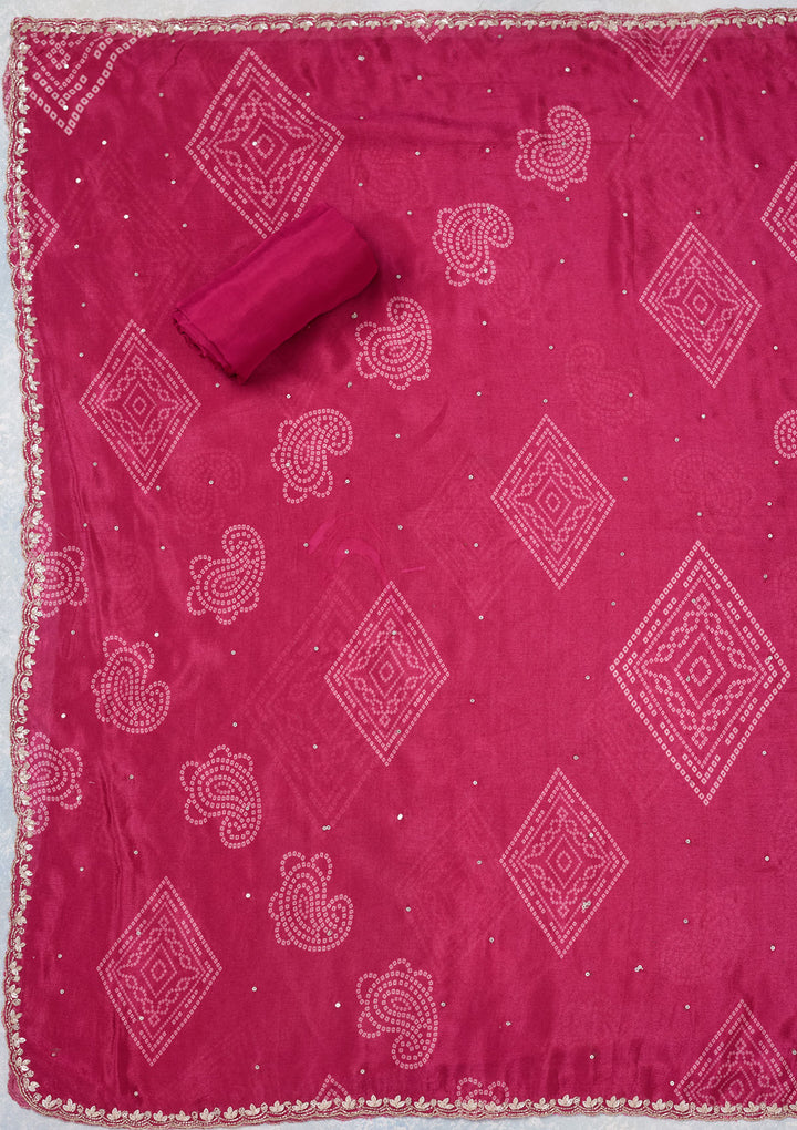 Rani Pink Cutdana Crepe Unstitched Salwar Suit