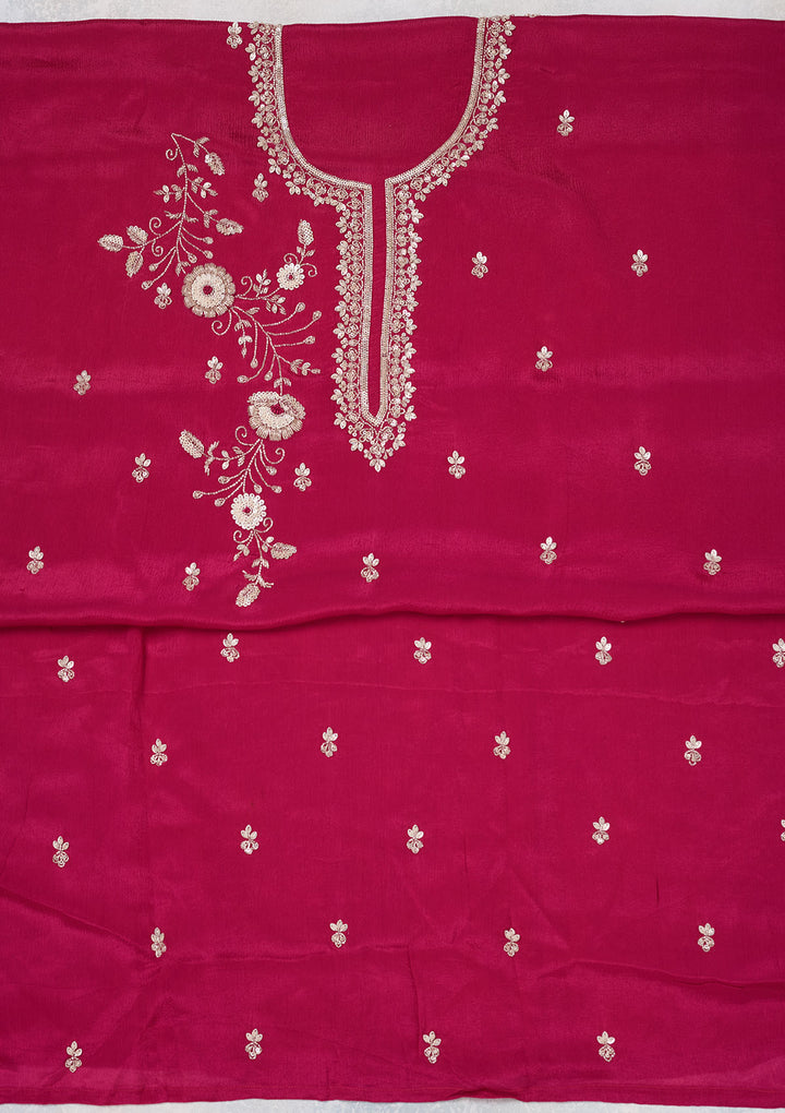Rani Pink Cutdana Crepe Unstitched Salwar Suit