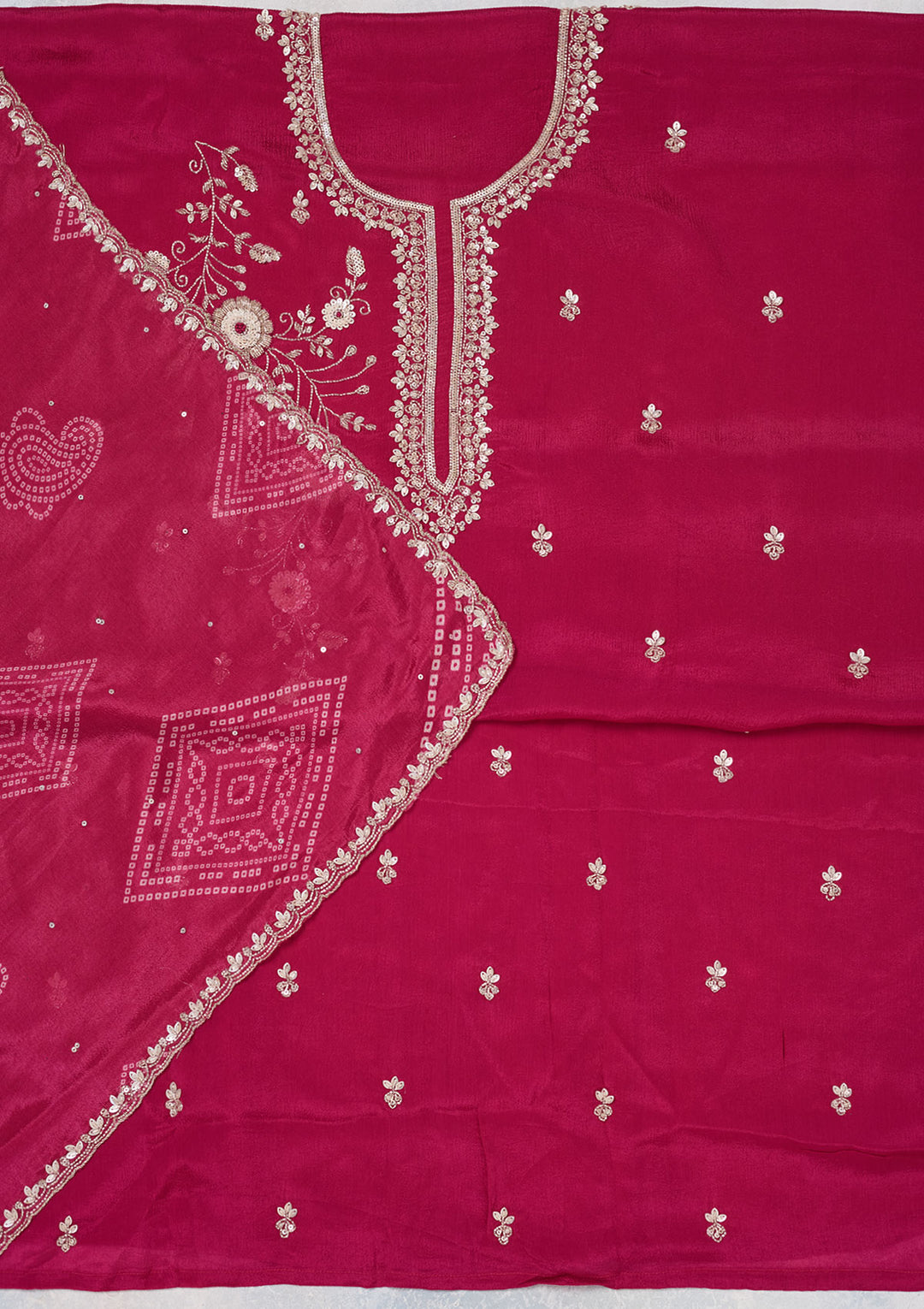Rani Pink Cutdana Crepe Unstitched Salwar Suit