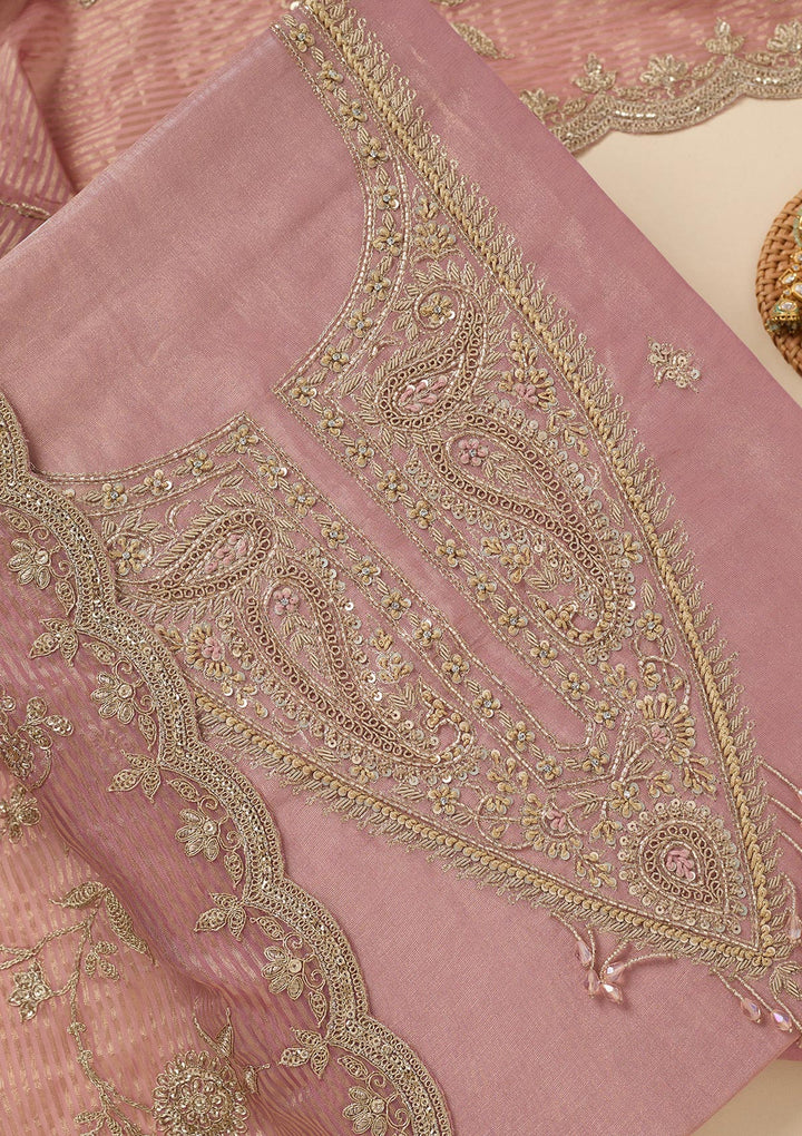 Pink Sequins Organza Unstitched Salwar Suit