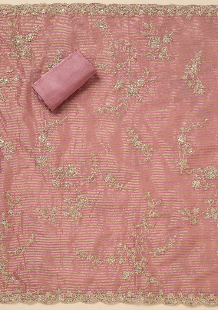 Pink Sequins Organza Unstitched Salwar Suit