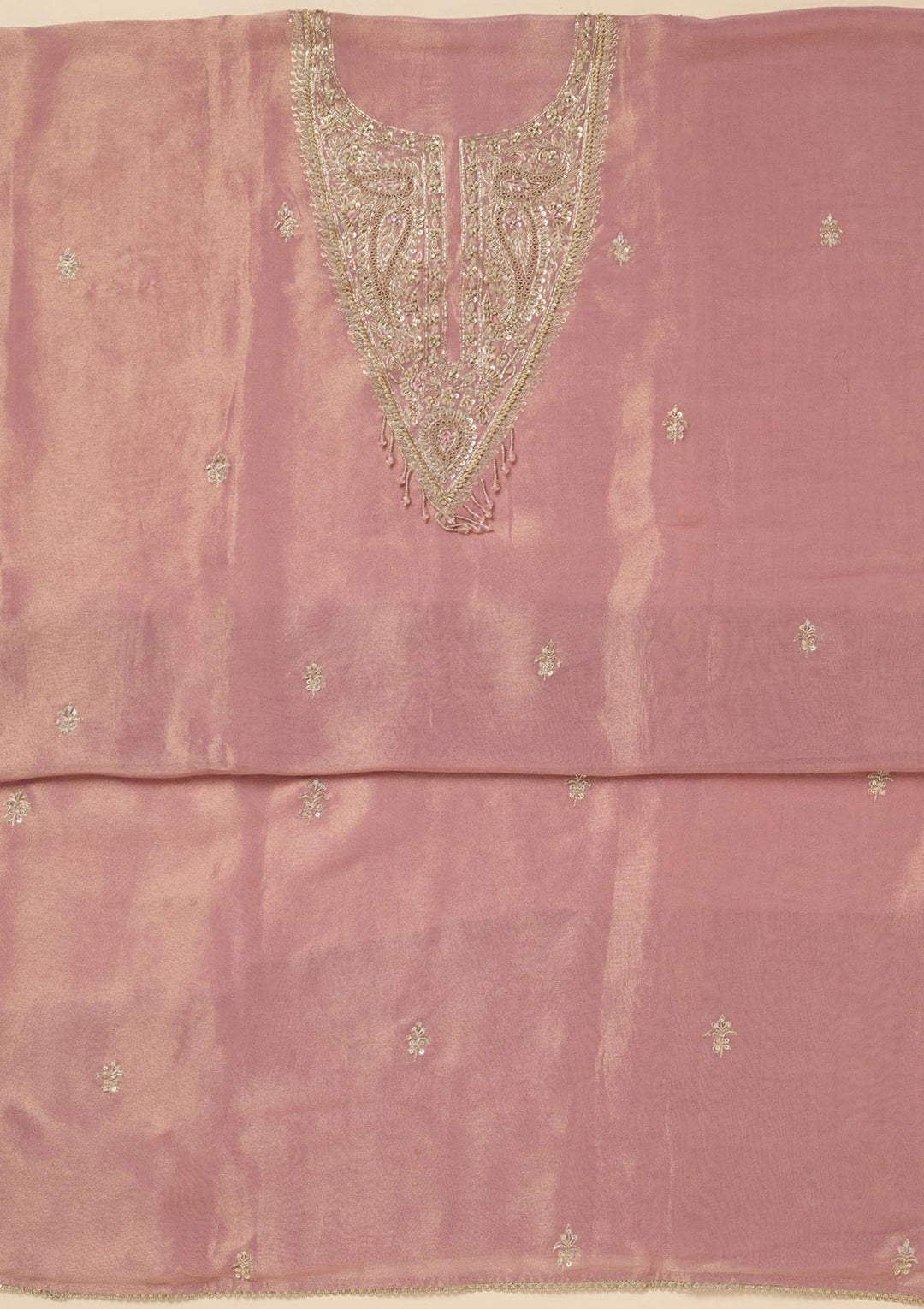Pink Sequins Organza Unstitched Salwar Suit