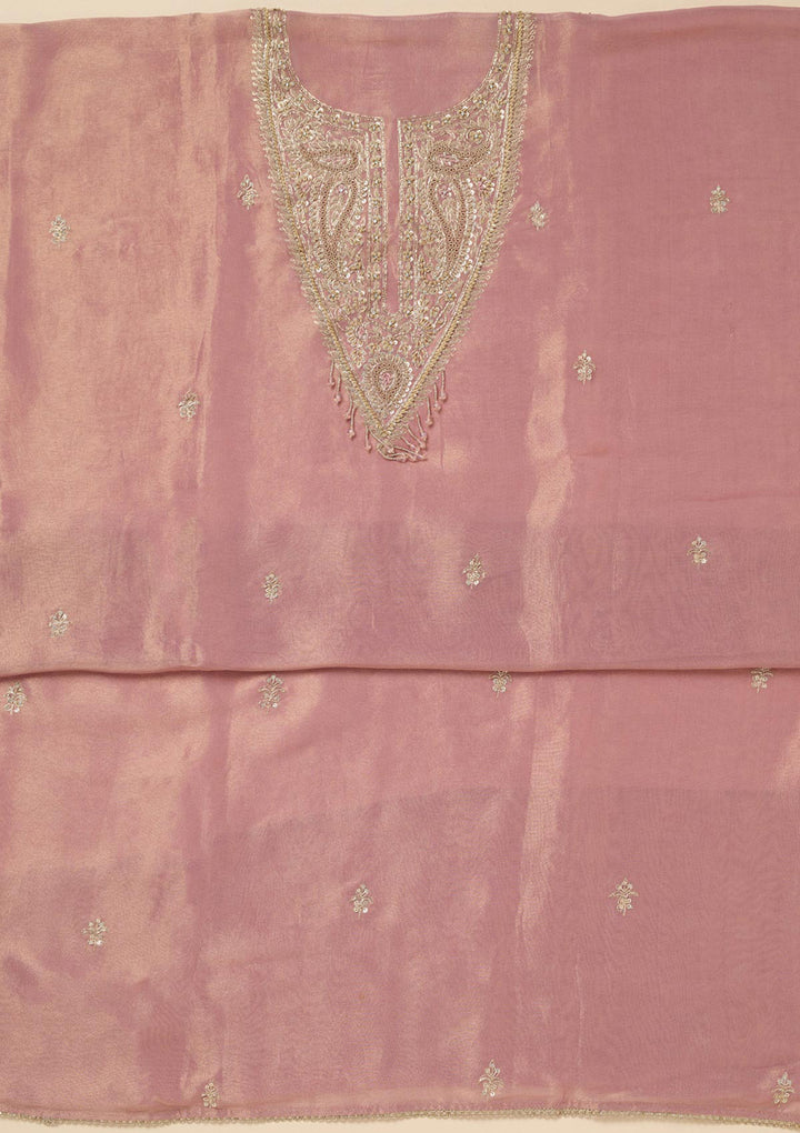 Pink Sequins Organza Unstitched Salwar Suit