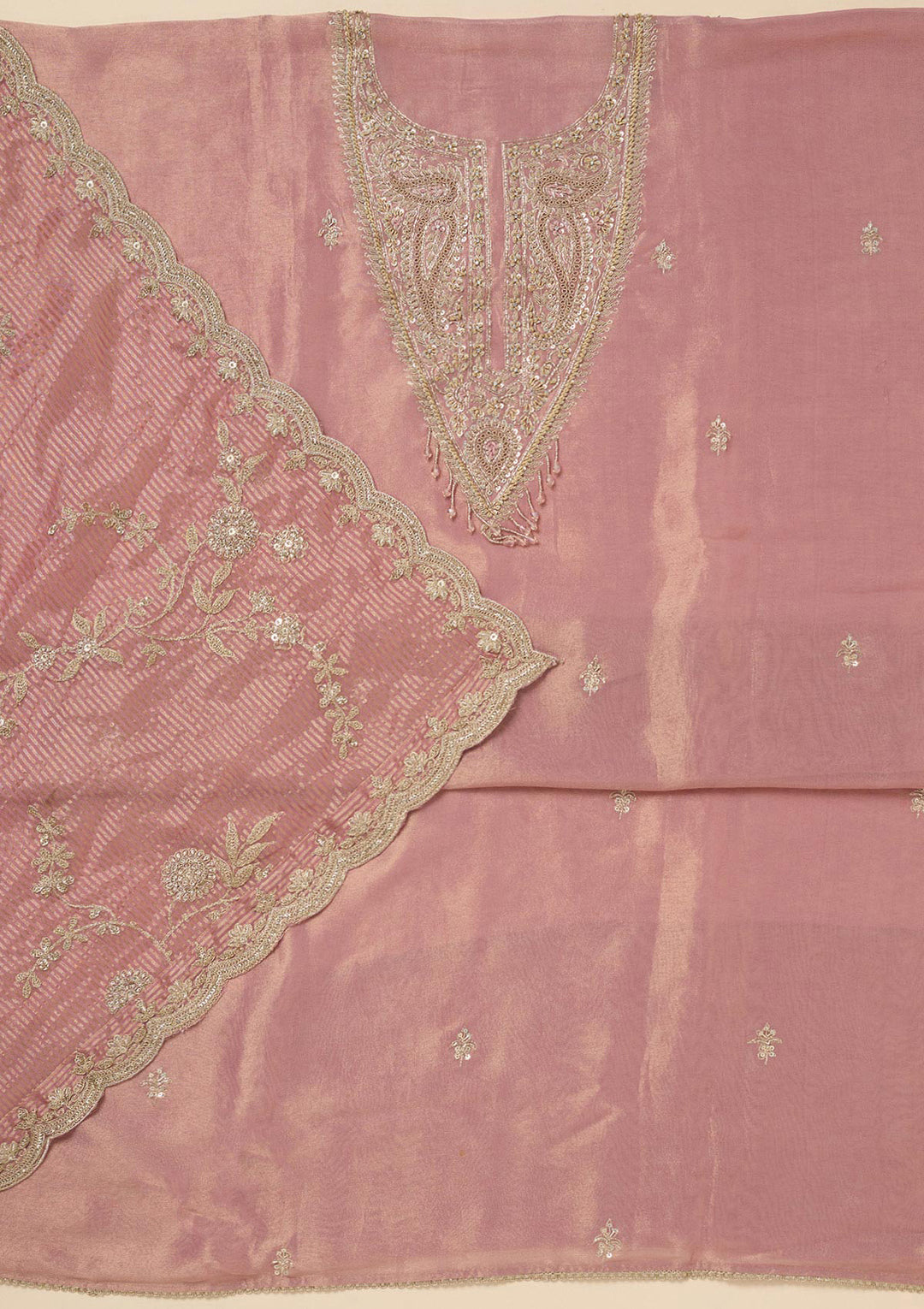 Pink Sequins Organza Unstitched Salwar Suit