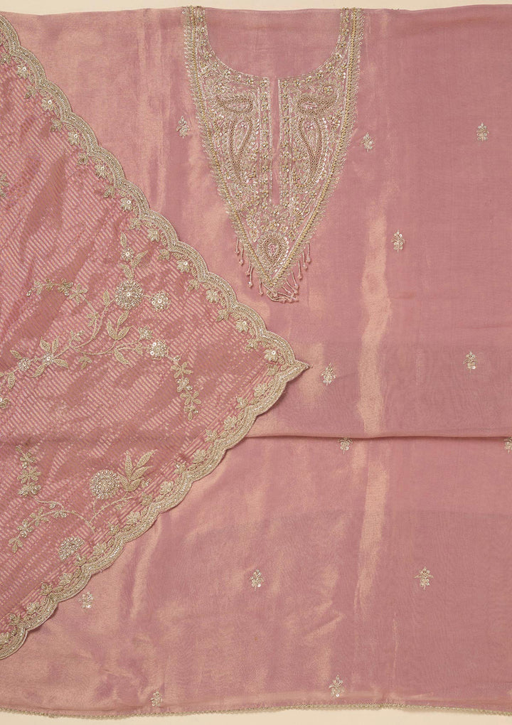 Pink Sequins Organza Unstitched Salwar Suit