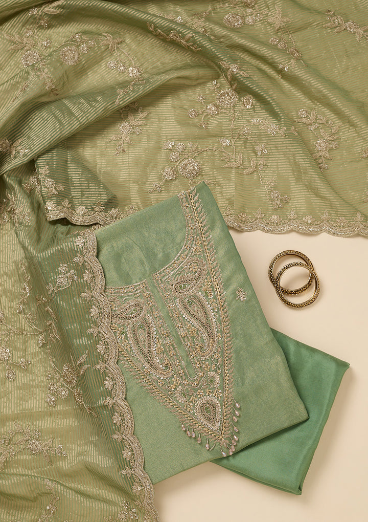 Pista Green Sequins Organza Unstitched Salwar Suit