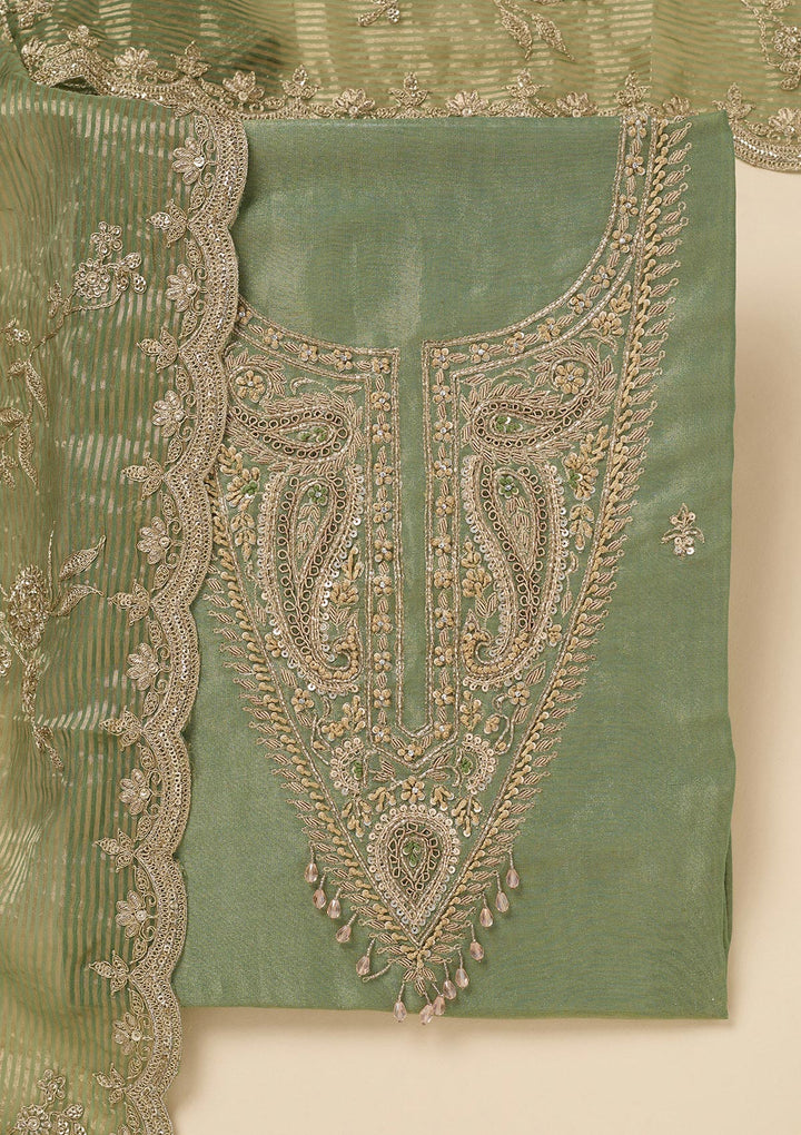 Pista Green Sequins Organza Unstitched Salwar Suit