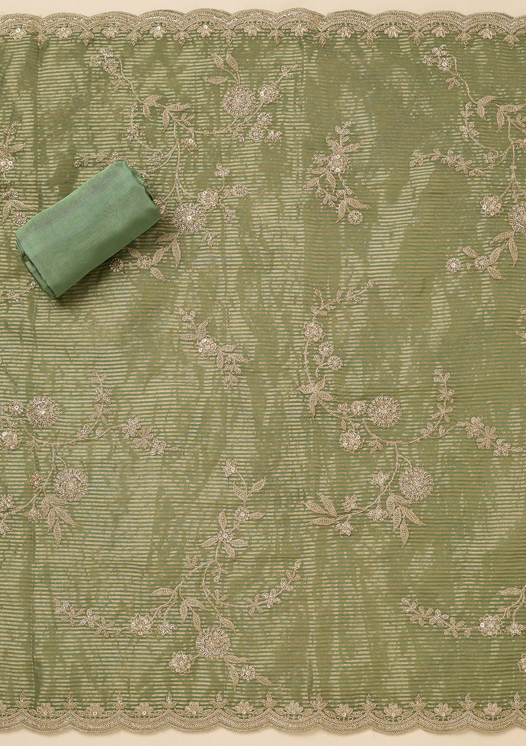 Pista Green Sequins Organza Unstitched Salwar Suit