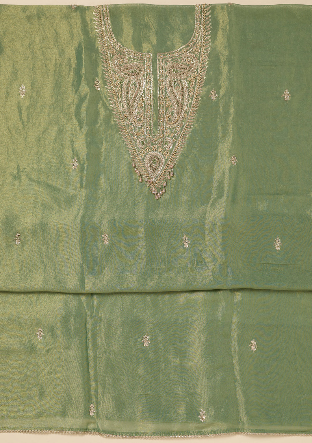 Pista Green Sequins Organza Unstitched Salwar Suit