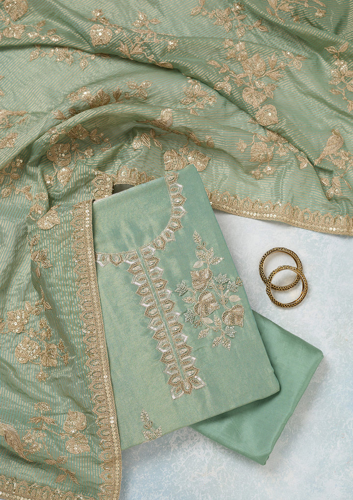Sea Green Sequins Organza Unstitched Salwar Suit