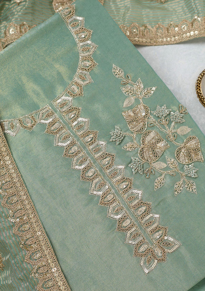 Sea Green Sequins Organza Unstitched Salwar Suit