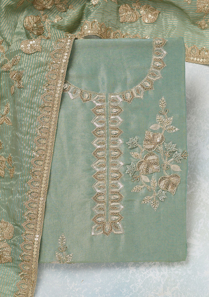 Sea Green Sequins Organza Unstitched Salwar Suit