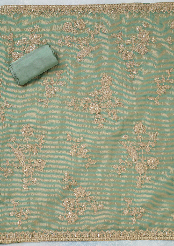 Sea Green Sequins Organza Unstitched Salwar Suit