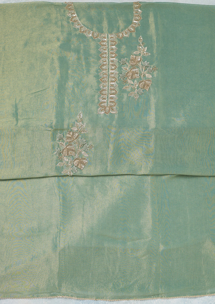 Sea Green Sequins Organza Unstitched Salwar Suit
