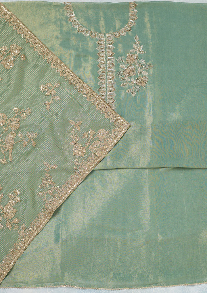 Sea Green Sequins Organza Unstitched Salwar Suit