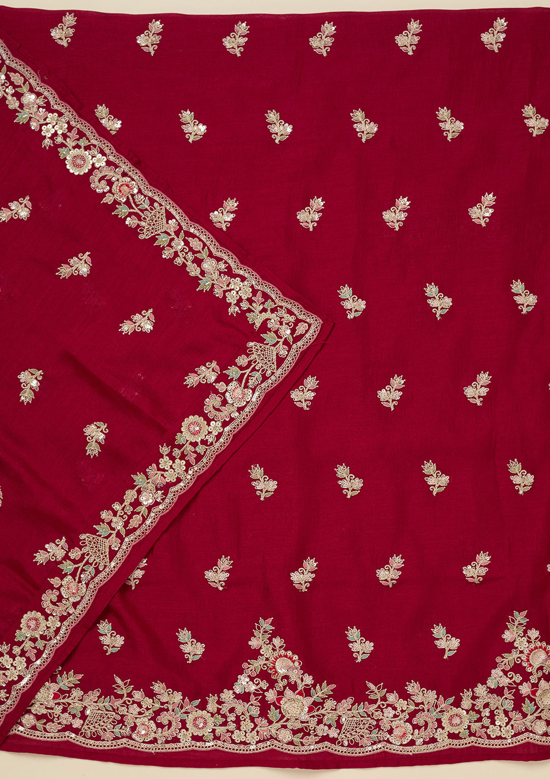 Rani Pink Zariwork (Gold) Soft Raw Silk Unstitched Salwar Suit