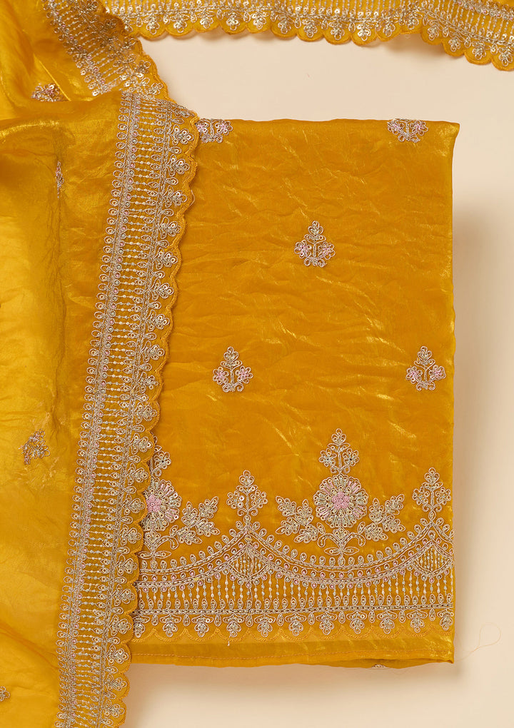 Mustard Zariwork (Gold) Soft Raw Silk Unstitched Salwar Suit