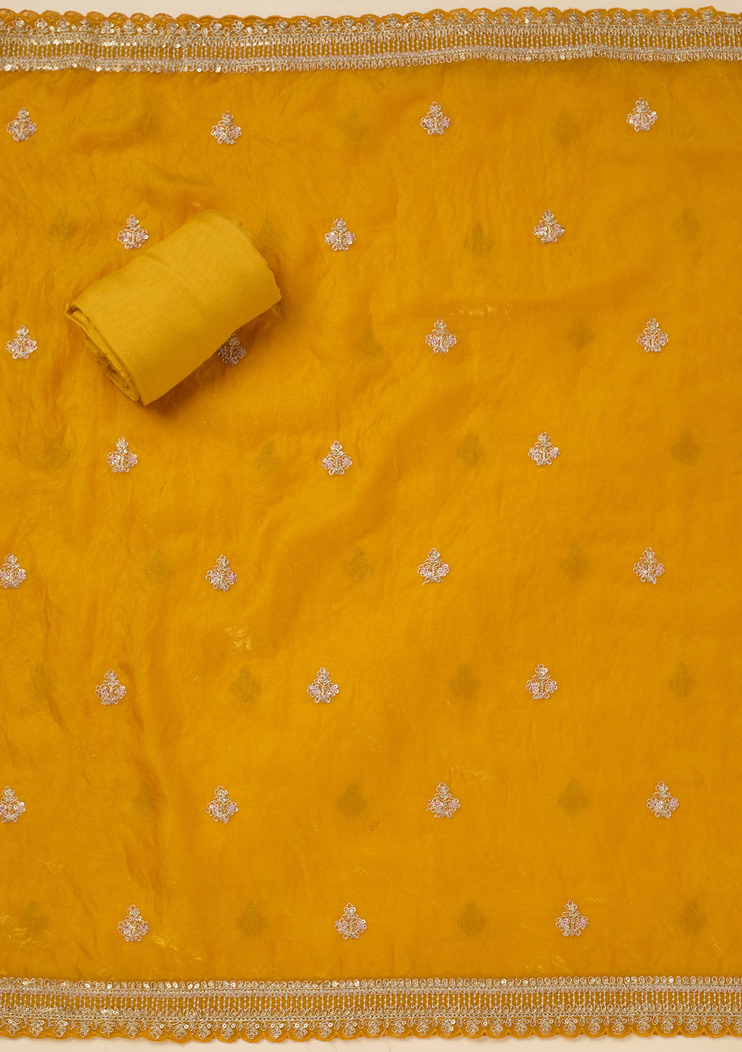 Mustard Zariwork (Gold) Soft Raw Silk Unstitched Salwar Suit