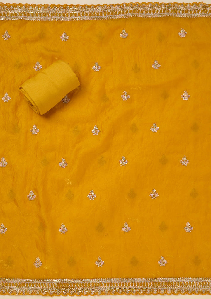 Mustard Zariwork (Gold) Soft Raw Silk Unstitched Salwar Suit