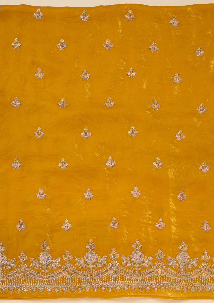Mustard Zariwork (Gold) Soft Raw Silk Unstitched Salwar Suit