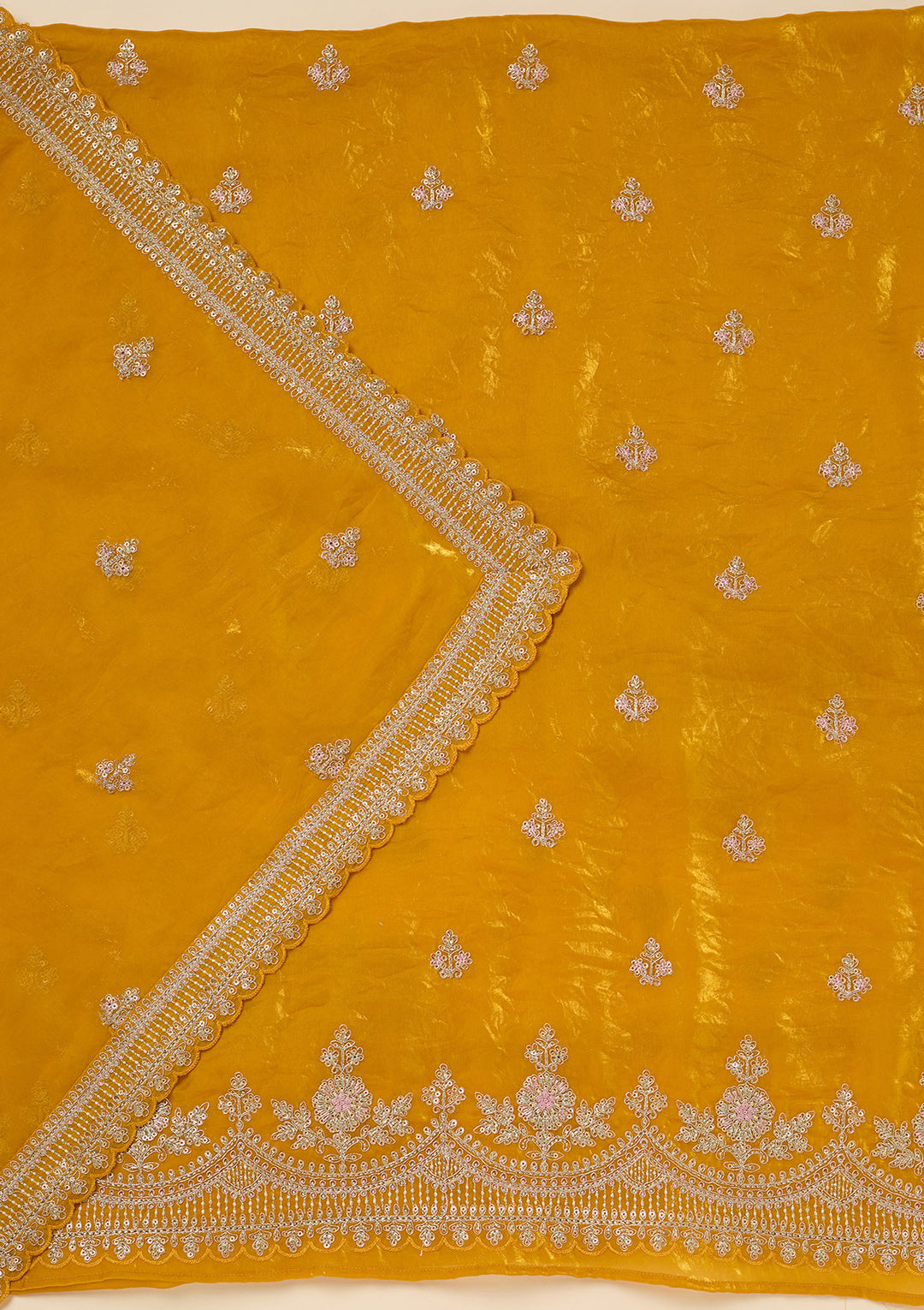 Mustard Zariwork (Gold) Soft Raw Silk Unstitched Salwar Suit