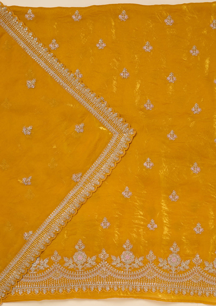 Mustard Zariwork (Gold) Soft Raw Silk Unstitched Salwar Suit