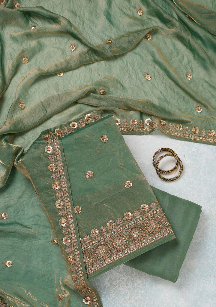 Mehandi Green Cording Organza Unstitched Salwar Suit