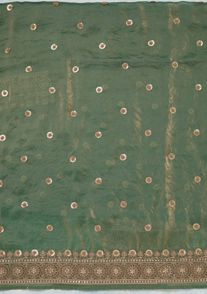 Mehandi Green Cording Organza Unstitched Salwar Suit