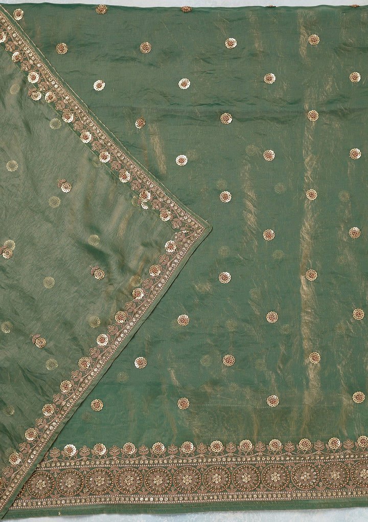 Mehandi Green Cording Organza Unstitched Salwar Suit