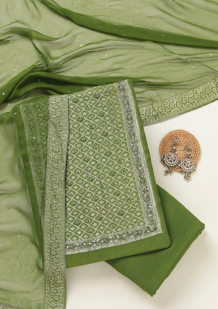 Mehendi Zariwork (Gold) Georgette Unstitched Salwar Suit