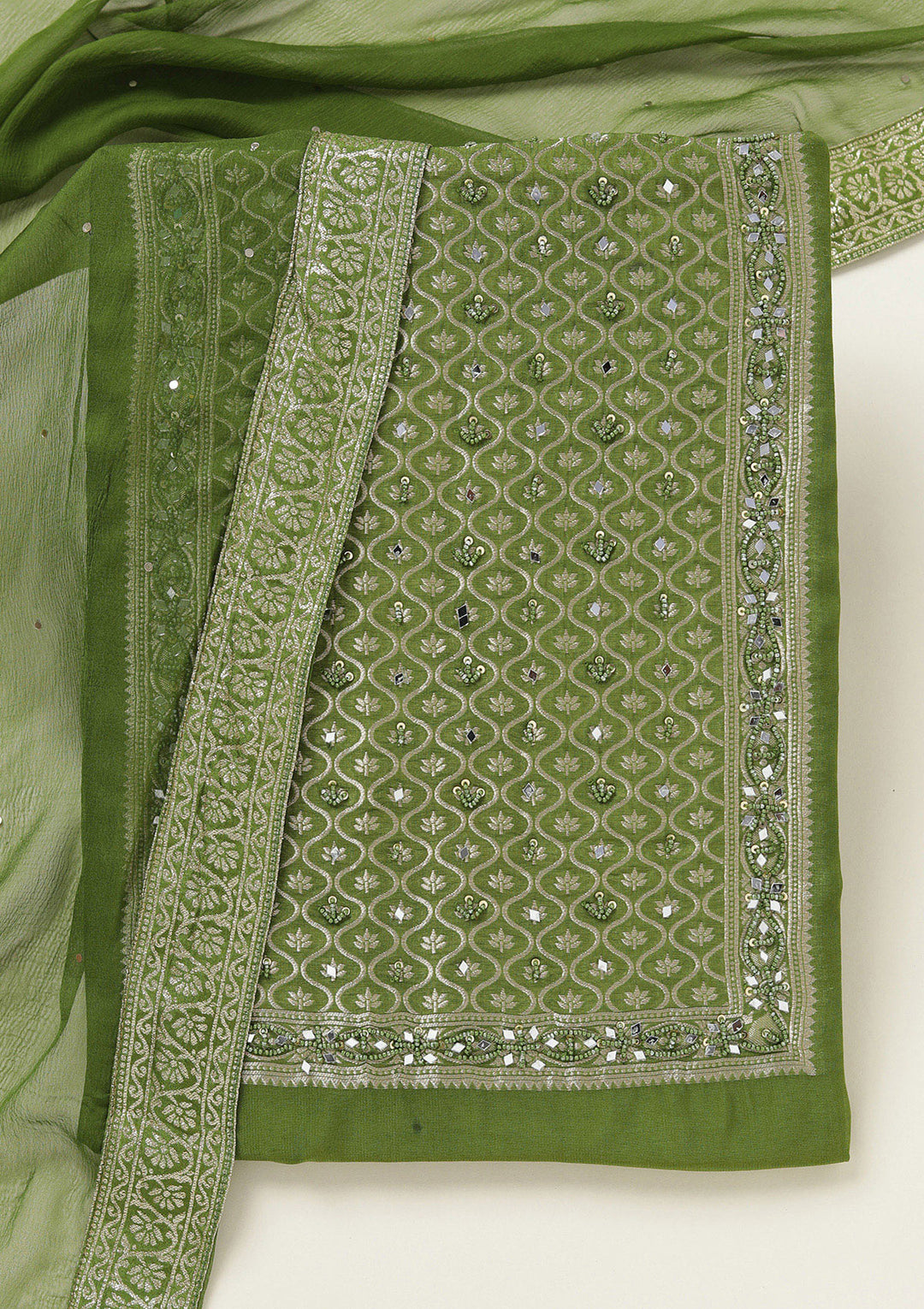 Mehendi Zariwork (Gold) Georgette Unstitched Salwar Suit