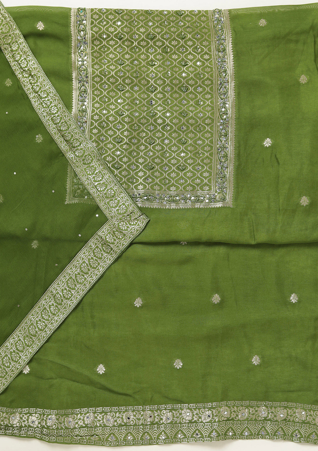 Mehendi Zariwork (Gold) Georgette Unstitched Salwar Suit