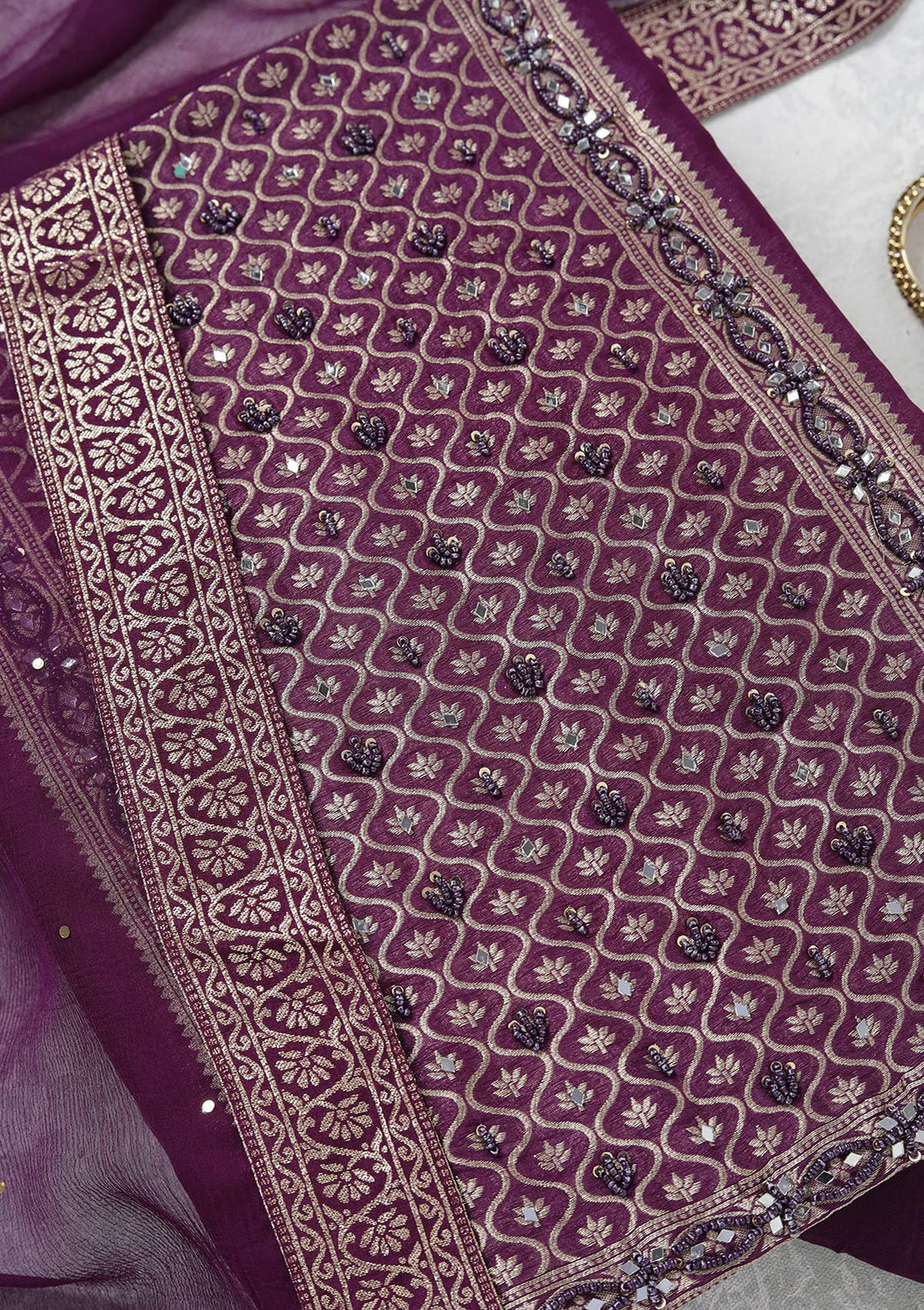 Purple Zariwork (Gold) Georgette Unstitched Salwar Suit