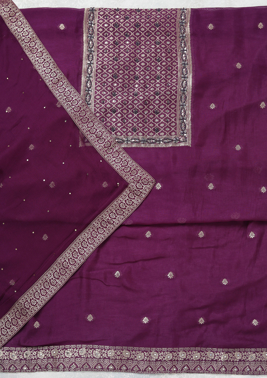 Purple Zariwork (Gold) Georgette Unstitched Salwar Suit