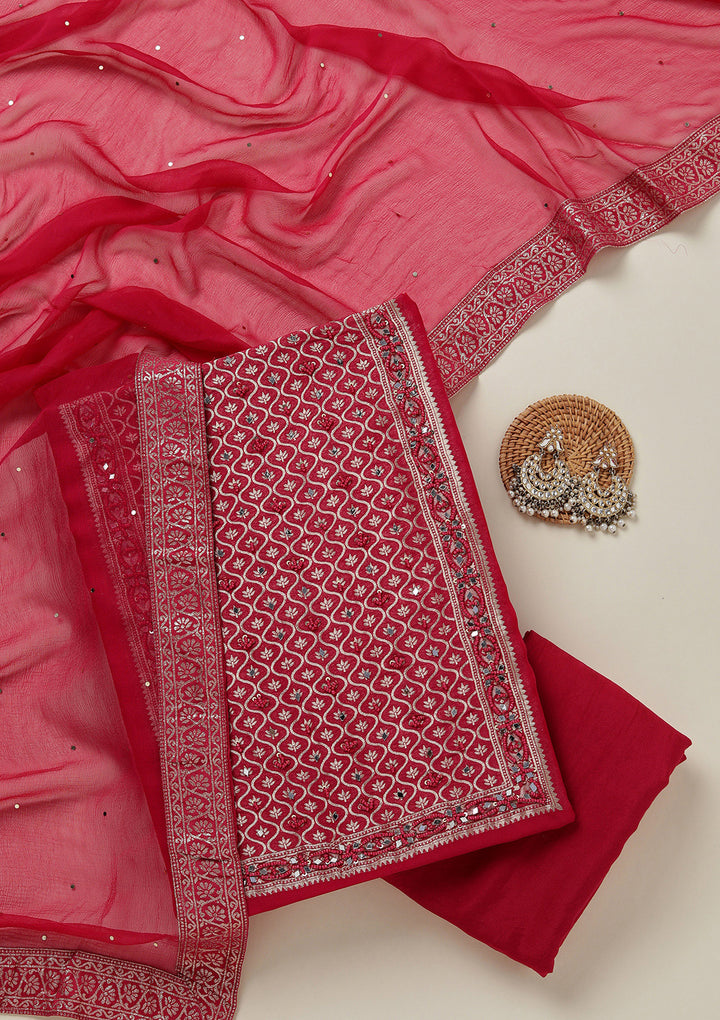 Rani Pink Zariwork (Gold) Georgette Unstitched Salwar Suit