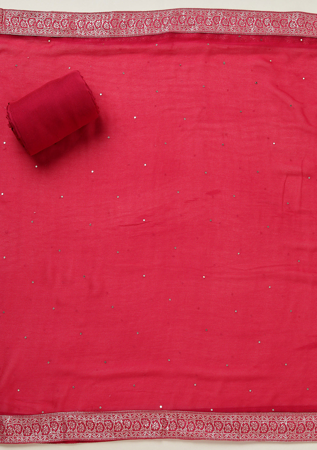 Rani Pink Zariwork (Gold) Georgette Unstitched Salwar Suit