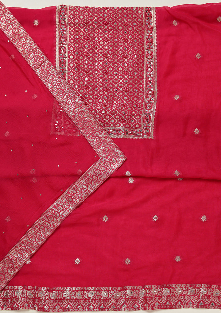 Rani Pink Zariwork (Gold) Georgette Unstitched Salwar Suit