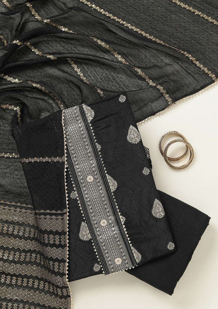 Black Zariwork (Gold) Dola Silk Unstitched Salwar Suit