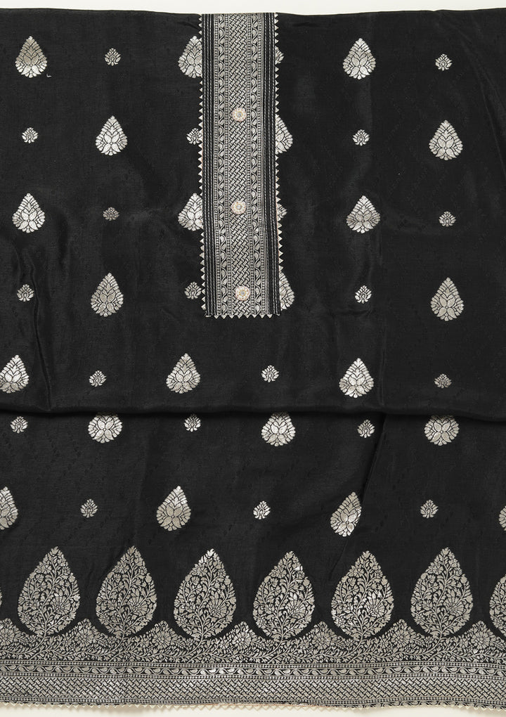 Black Zariwork (Gold) Dola Silk Unstitched Salwar Suit