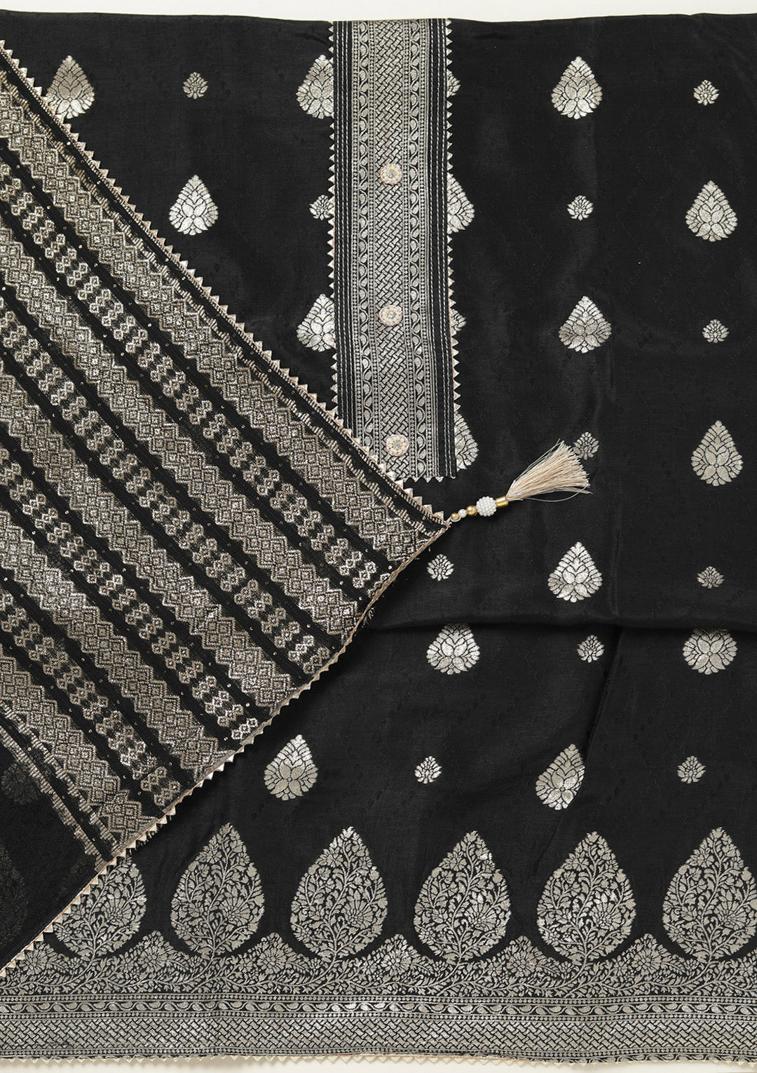 Black Zariwork (Gold) Dola Silk Unstitched Salwar Suit
