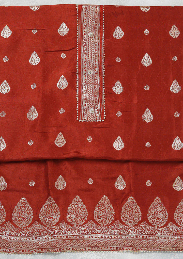 Rust Zariwork (Gold) Dola Silk Unstitched Salwar Suit